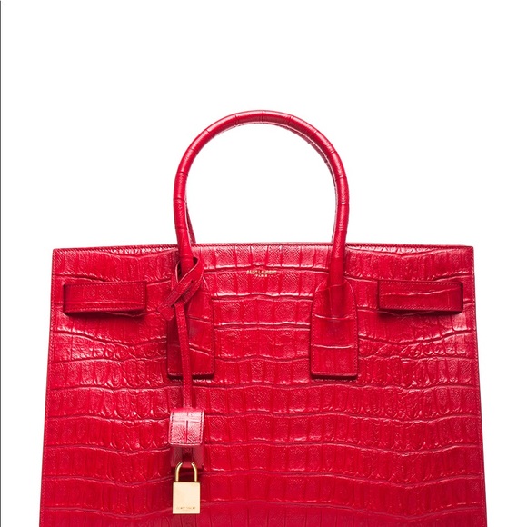 Red Saint Laurent Sac De Jour Embossed Croc Large - Picture 2 of 8